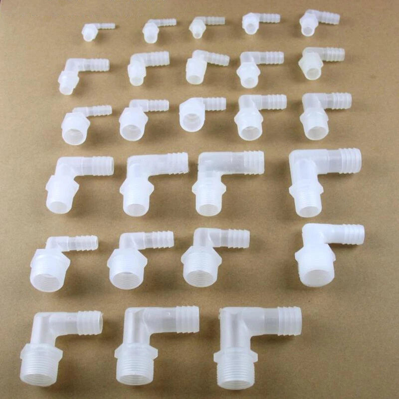 Plastic Male Thread Barbed 90° Elbow Hose Fitting — 1/8" to 3/4" NPT