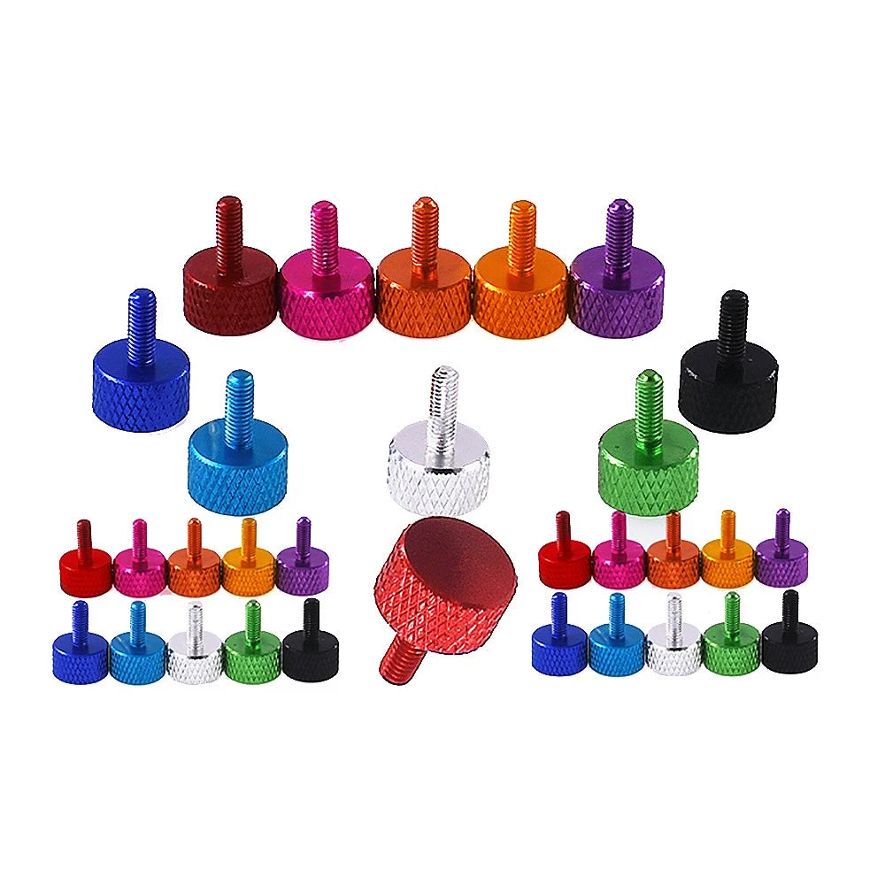 M3×10mm Anodised Aluminium Knurled Thumb Screws – Flat Head Hand Grip Bolts, 10 Colors