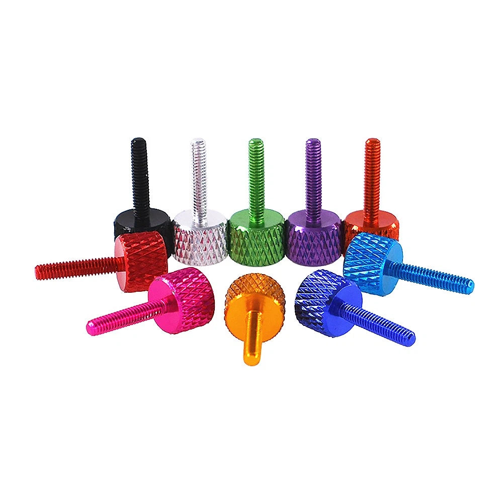 M2.5x12mm Aluminum Thumb Screws for PC Case — Knurled, Colored, Flat Head
