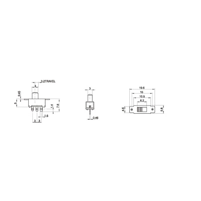 SS12F15VG6 Small Slide Toggle Switch 3-Pin 2-Position — 10 Pack