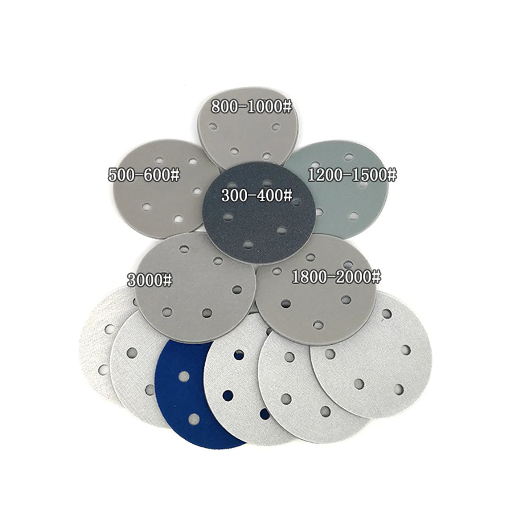 5 Inch(125mm)Hook & Loop Sponge Sandpaper 6 Hole Wet and Dry Sanding Discs