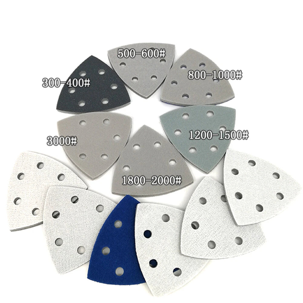 90mm Multi Tool Triangle Sanding Sheets Grinder 9 hole Sandpaper 300-3000 Grit