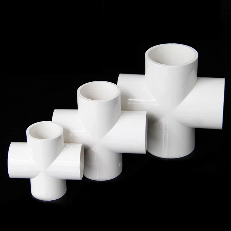 PVC Cross 4-Way Solvent Weld Pipe Fittings 20-160mm Fish Pond Industrial White