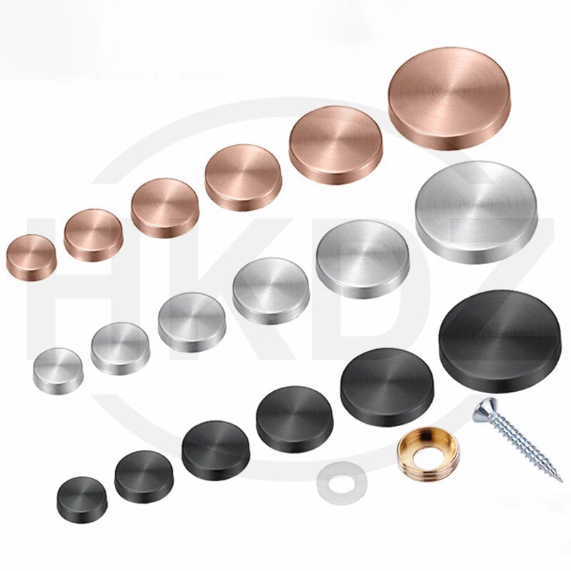 Stainless Steel Mirror Screw Cover Caps – Decorative Disc Plates for Glass, Mirrors & Furniture (16-50mm, Flat/Dome, Silver/Gold/Black/Rose Gold)