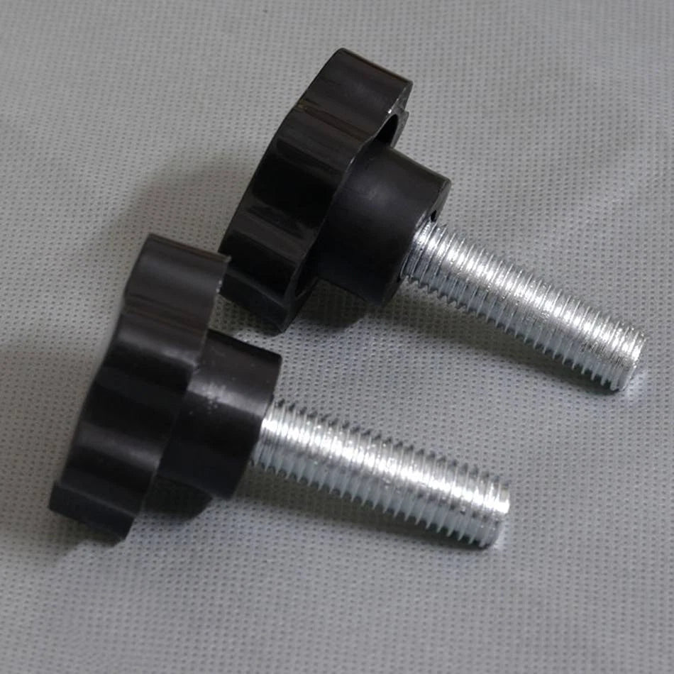 M10 / M12 Plastic Black Rosette Thumb Screws – 6‑Lobe Star Knob Bolts, Stainless Thread (40‑100mm) - HomeDIYer