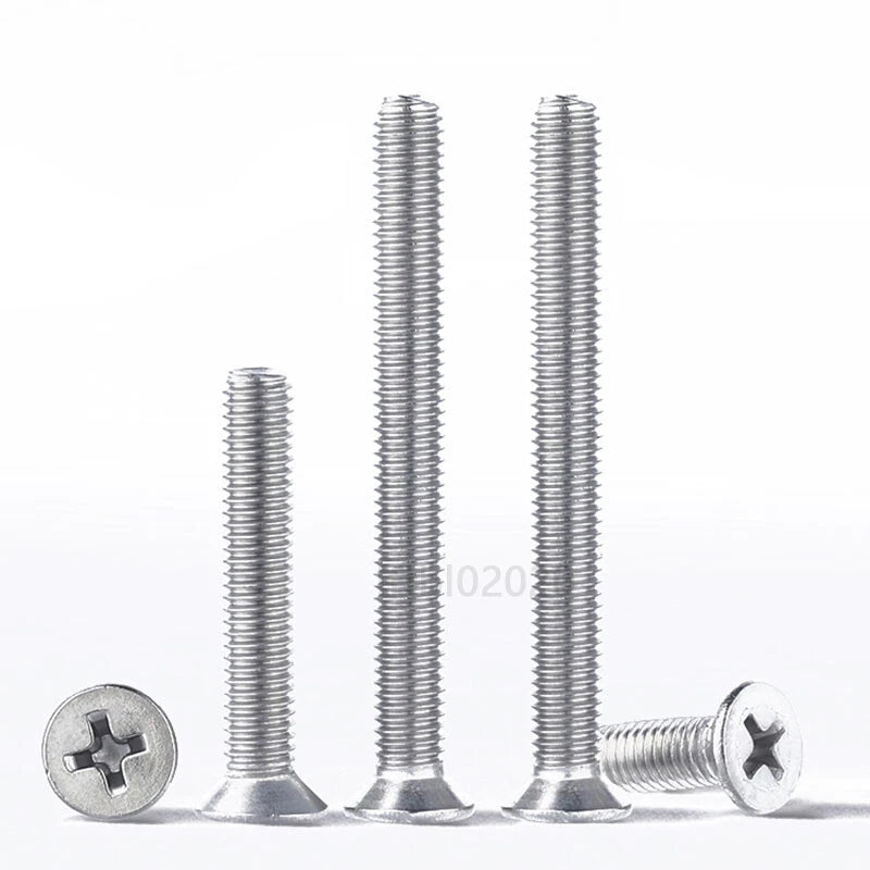 M4 M5 M6 M8 Countersunk Phillips Machine Screws – 304 Stainless Steel, Fully Threaded (Lengths Include Head)