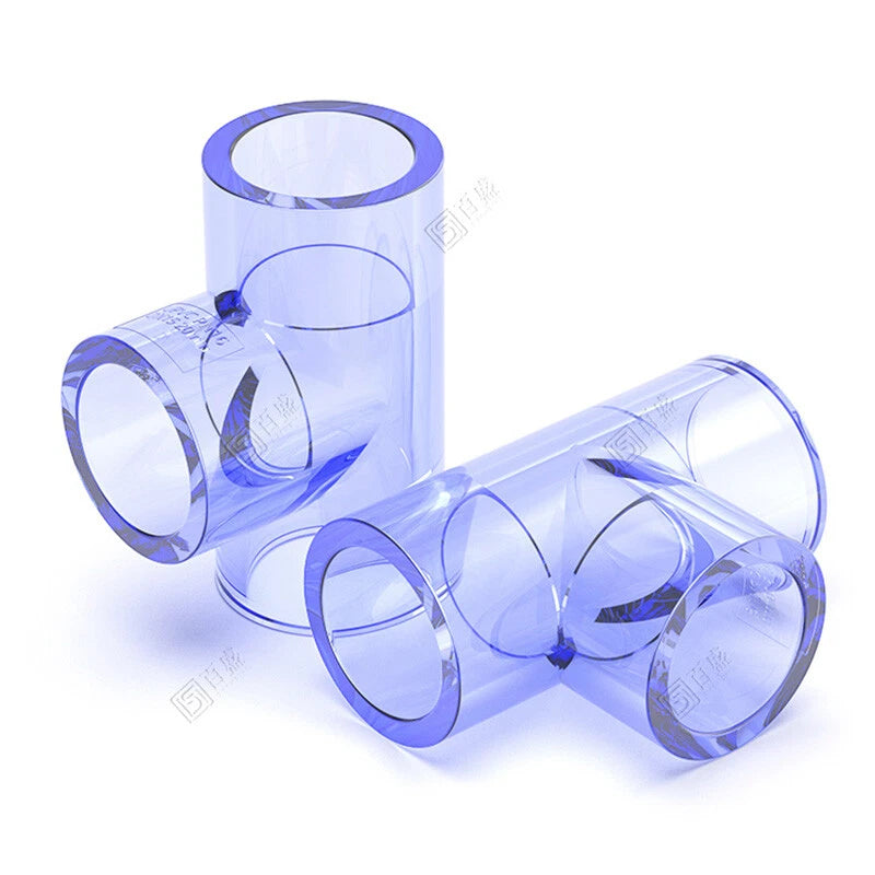 Clear PVC Tee T Piece Connector Adhesive Pipe Fittings ID 20-110mm Aquarium Pond