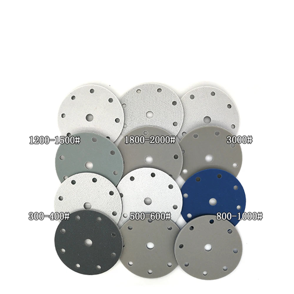 6 Inch(150mm)Hook & Loop Sponge Sandpaper 9 Hole Sanding Discs 300 - 3000 Grit