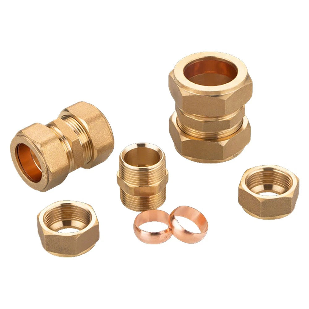 Brass Compression Double Ferrule Straight Connector for Copper Tube