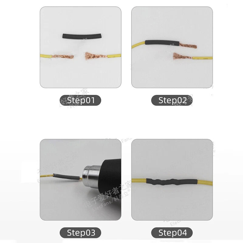 Heat Shrink Tubing 2:1 Ratio — Black Electrical Cable Sleeving, 2mm–8mm Diameter