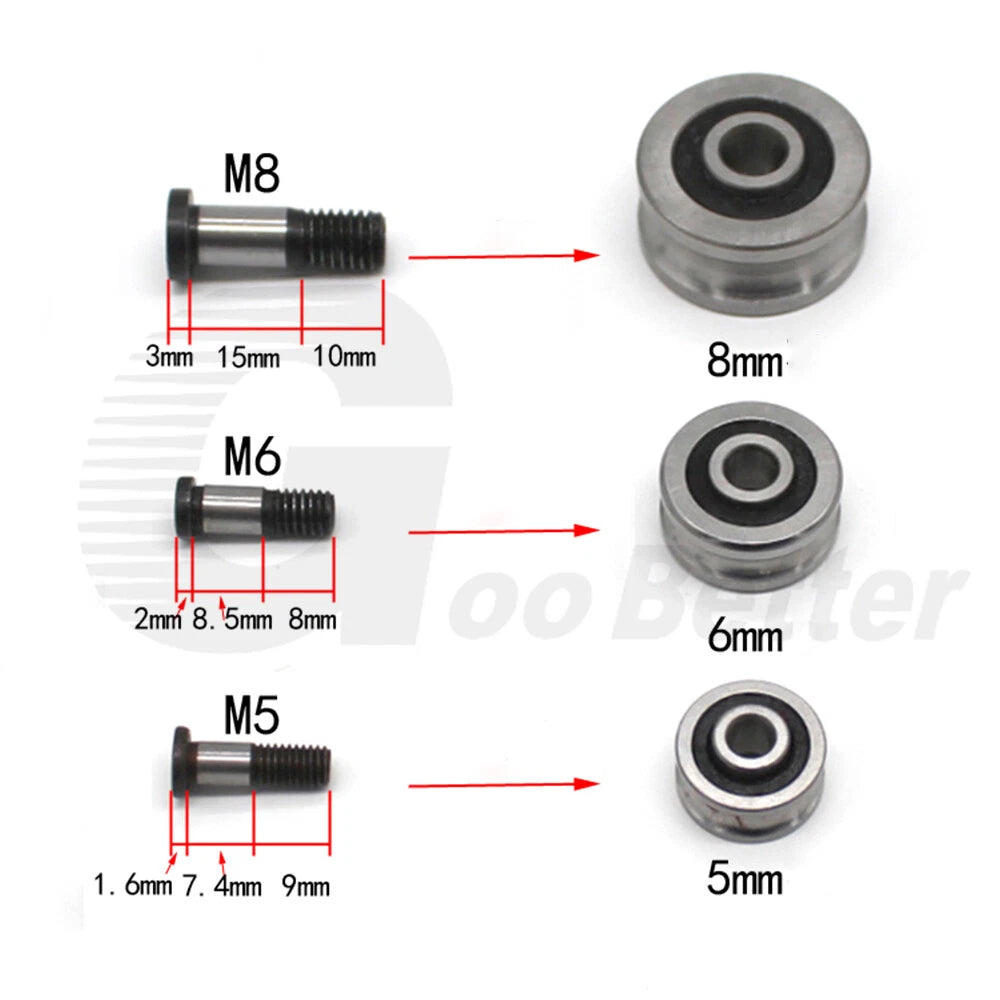 V/U Grooved Wire Guide Pulley Wheel Steel Rollers Ball Bearings Bore 3/4/5/6/8mm
