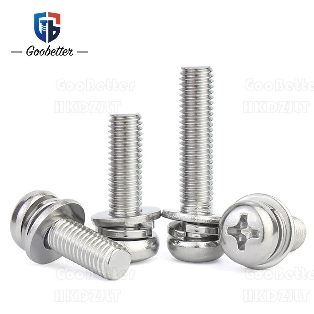 Phillips Pan Head Machine Screws with Washers – M2 to M8 Carbon Steel