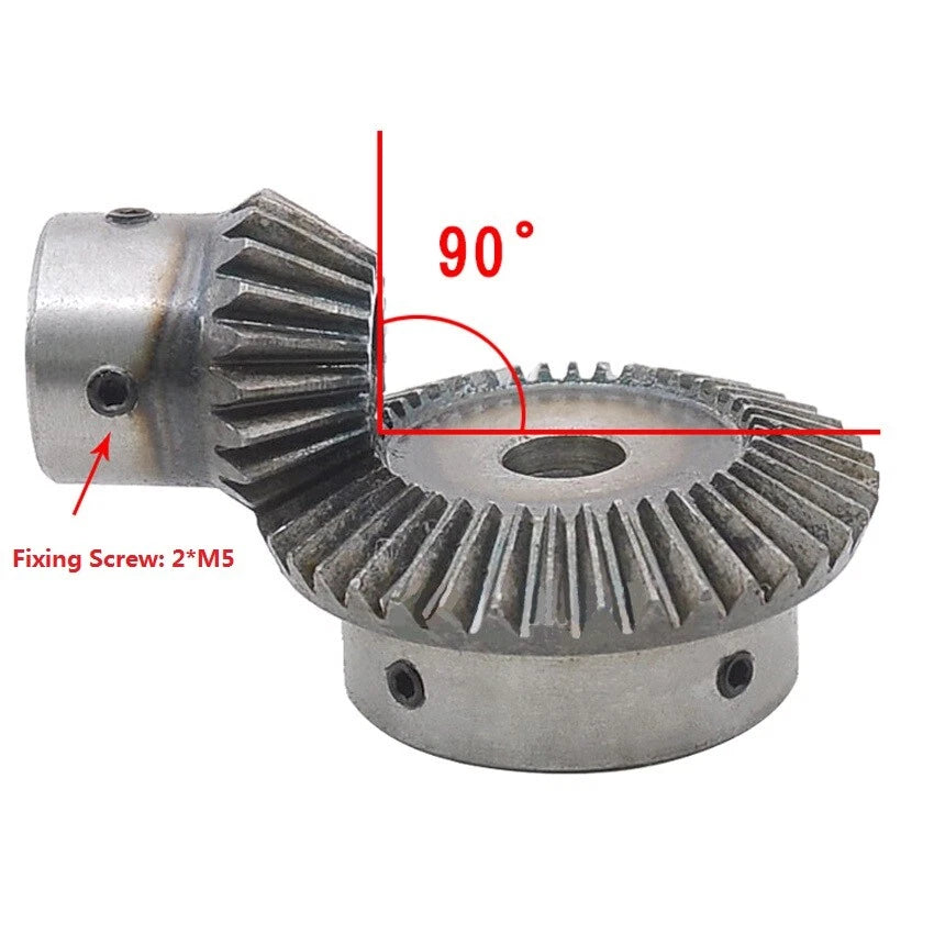1.5 Modulus Metal Umbrella Gear 20/40T 90° 1:2 Pairing Bevel Gear Bore 8-20mm