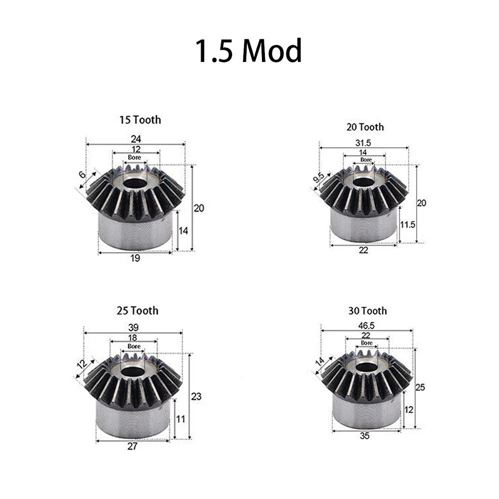 1/1.5/2/2.5/3/4 Mod Bevel Gear 15T-30T Transmission Gears 90°1:1 Pairing Metal