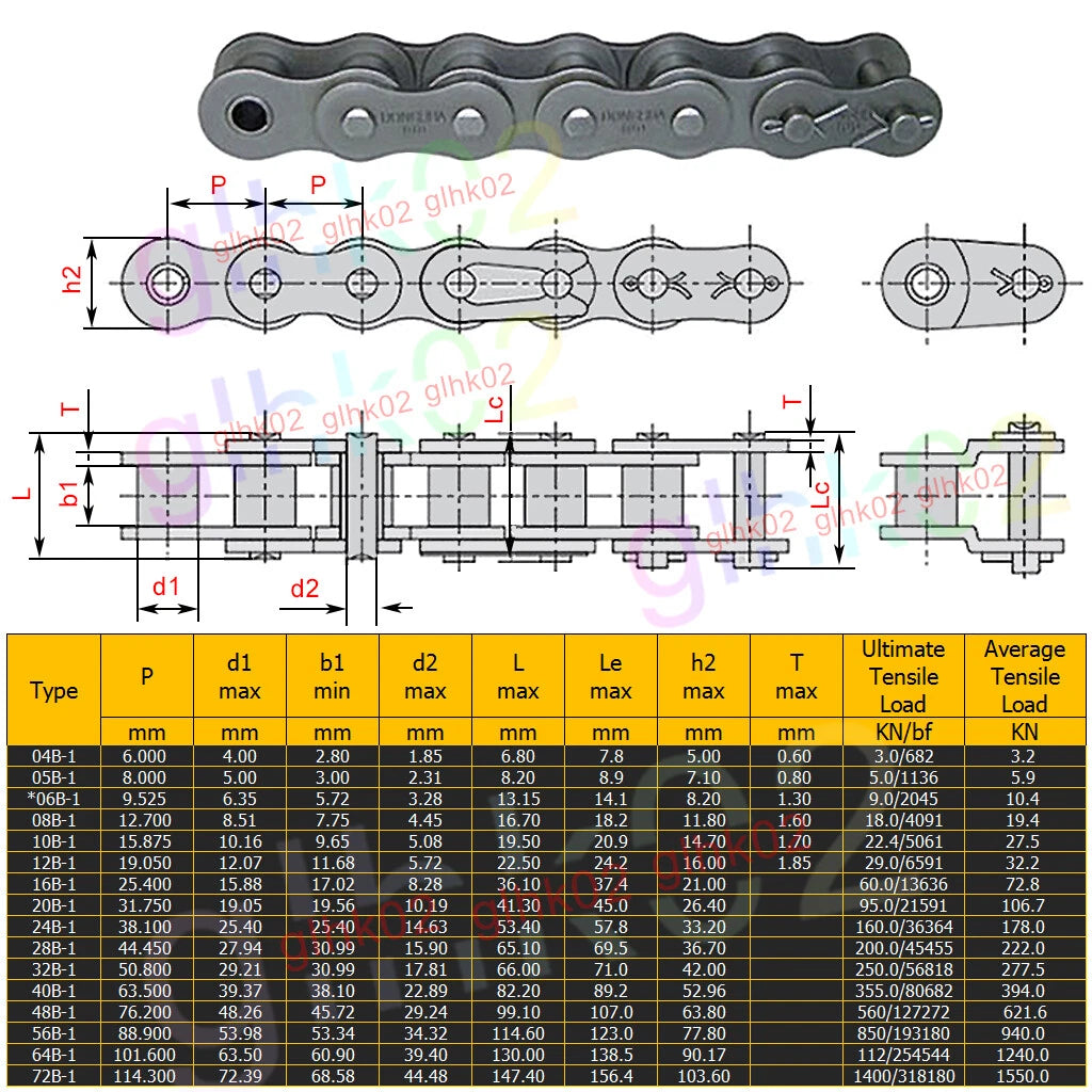 Simplex Roller Chain Crank Links Bushing Chains Carbon Steel 06B 06C 10A 12A 16A