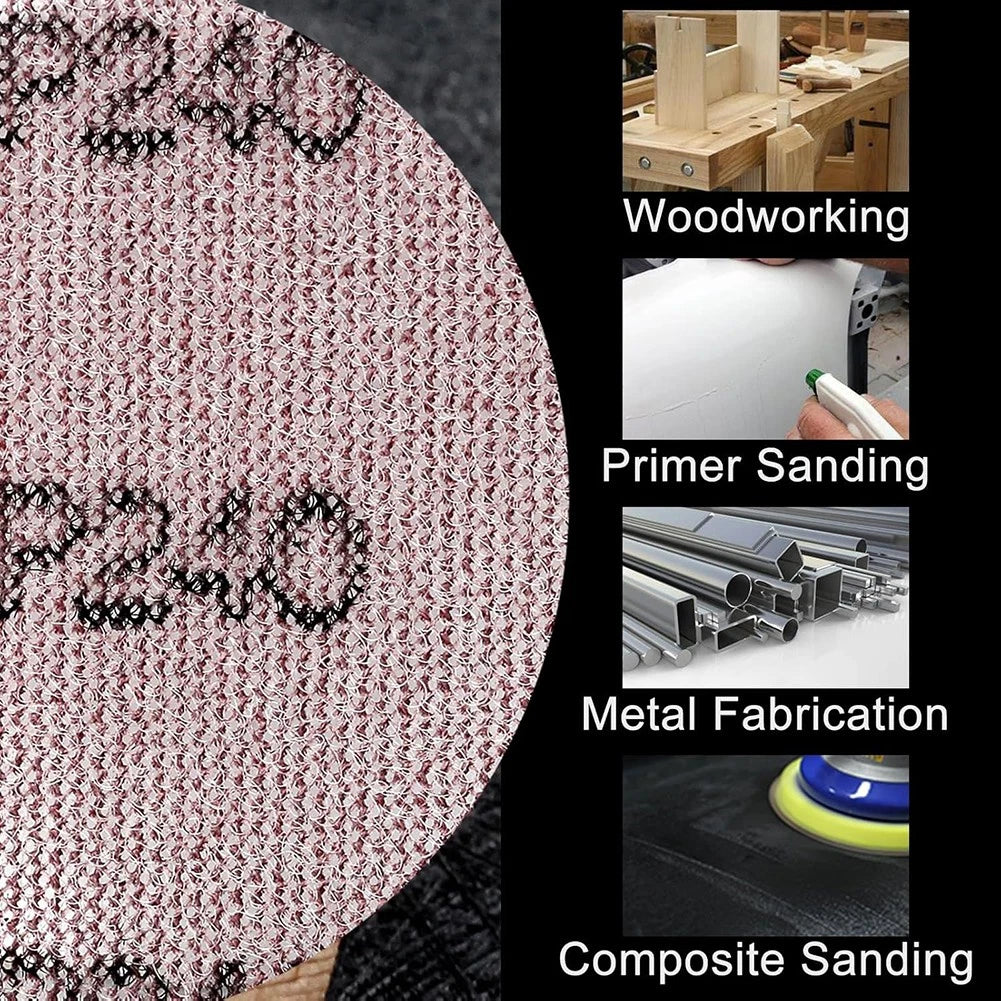 125mm 150mm 180mm Mesh Sanding Discs — P60 to P1000 Grit Hook & Loop Sandpaper for Orbital Sanders