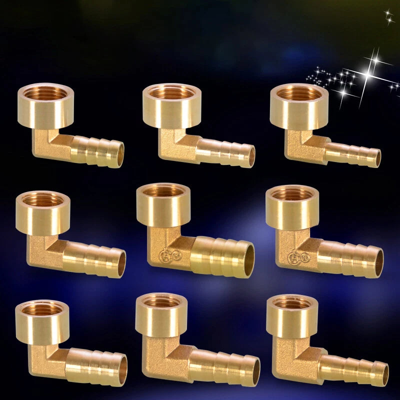 Brass Female Hose Barb Fittings – 90° Elbow & Straight Adapter, 1/4" to 1" NPT × 6–32mm