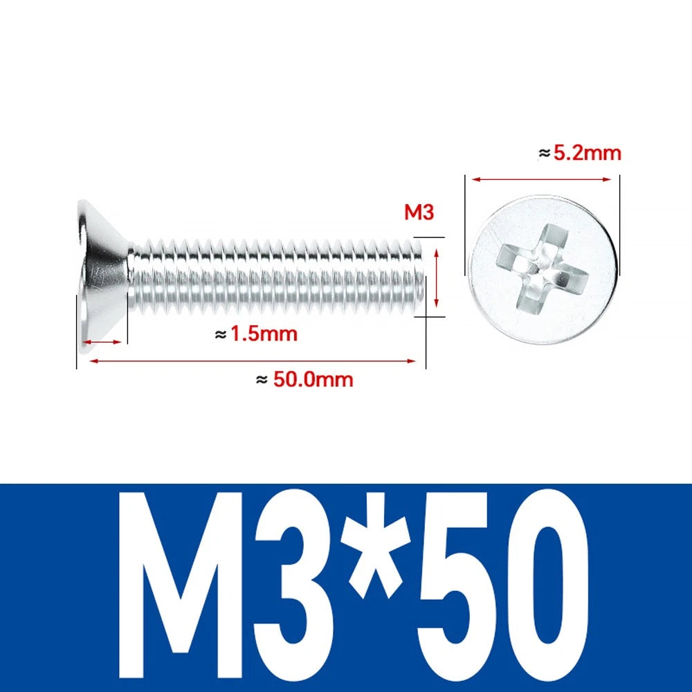 Countersunk Phillips Machine Screws – M2 to M12, White / Colour Zinc Plated, Carbon Steel