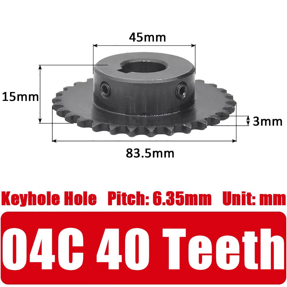 04C Roller Chain Drive Sprocket Wheel 11T-40T Keyhole Hole 8mm-30mm Pitch 6.35mm