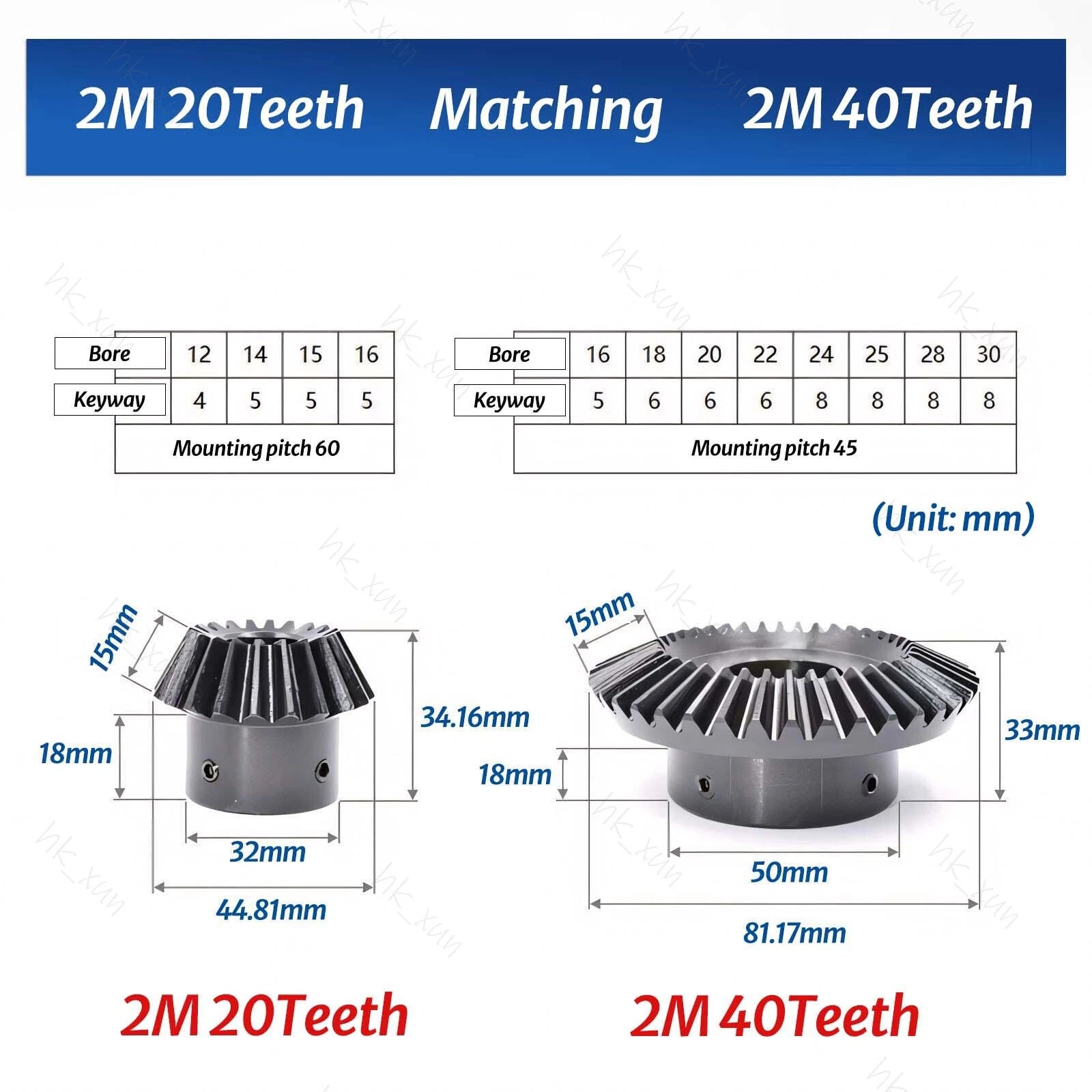 1/1.5/2 Mod 15-40 Tooth 1:2 Metal Motor Bevel Gears 90° Pairing Gear 45# Steel