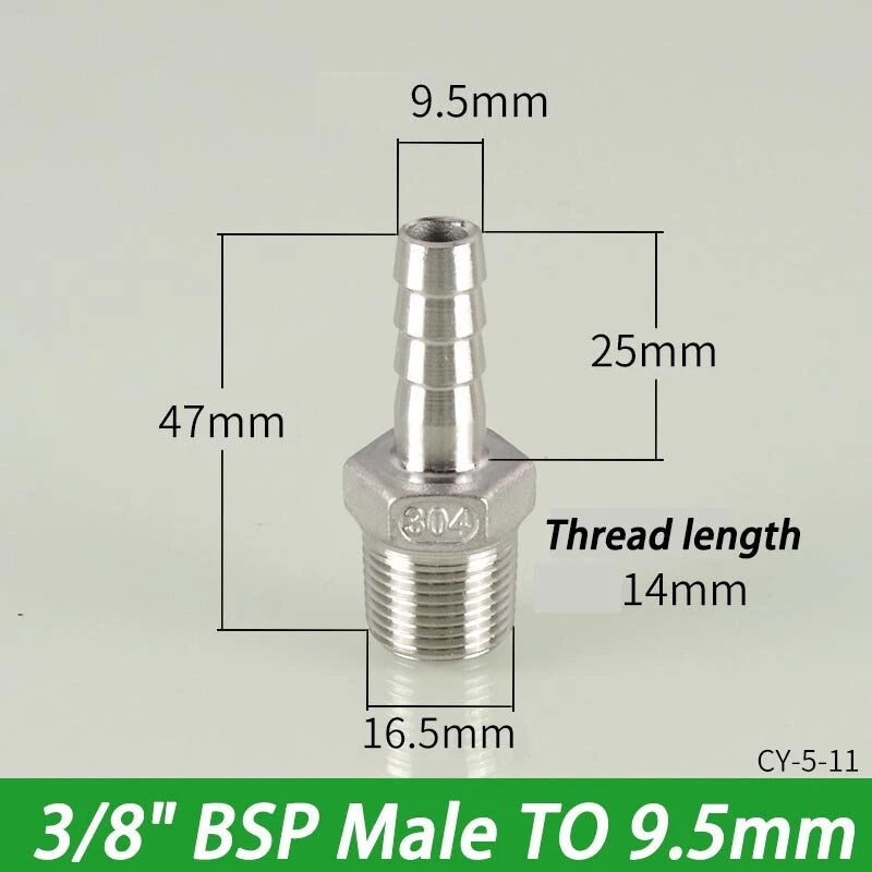 Stainless Steel Hosetails,Bsp Thread Hose Tail Barb Connector 1 8-1" Female Male