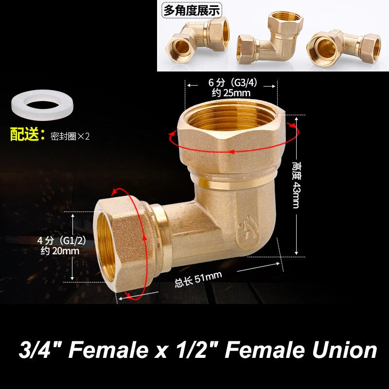 BSP Brass Pipe Fittings – Elbow & Union Connectors, Female/Male, 1/2" 3/4" 1"