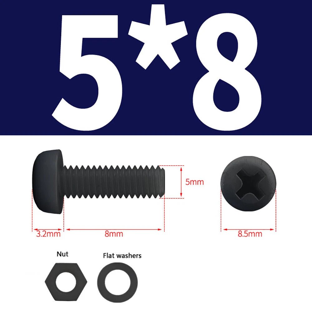M4 M5 Nylon Phillips Pan Head Machine Screws with Hex Nuts and Flat Washers – White & Black - HomeDIYer