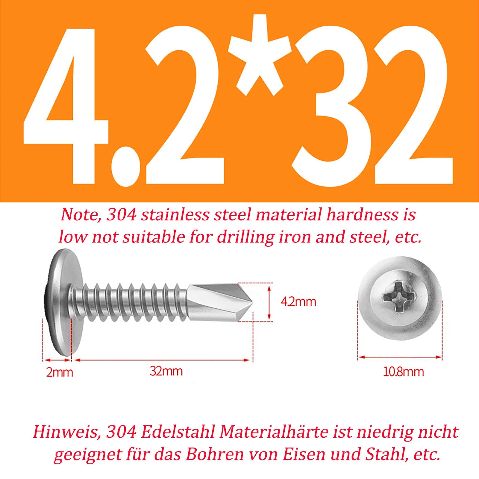 Self Drilling Wafer Head Screws – 304/410 Stainless & Galvanized Steel, M4.2 M4.8