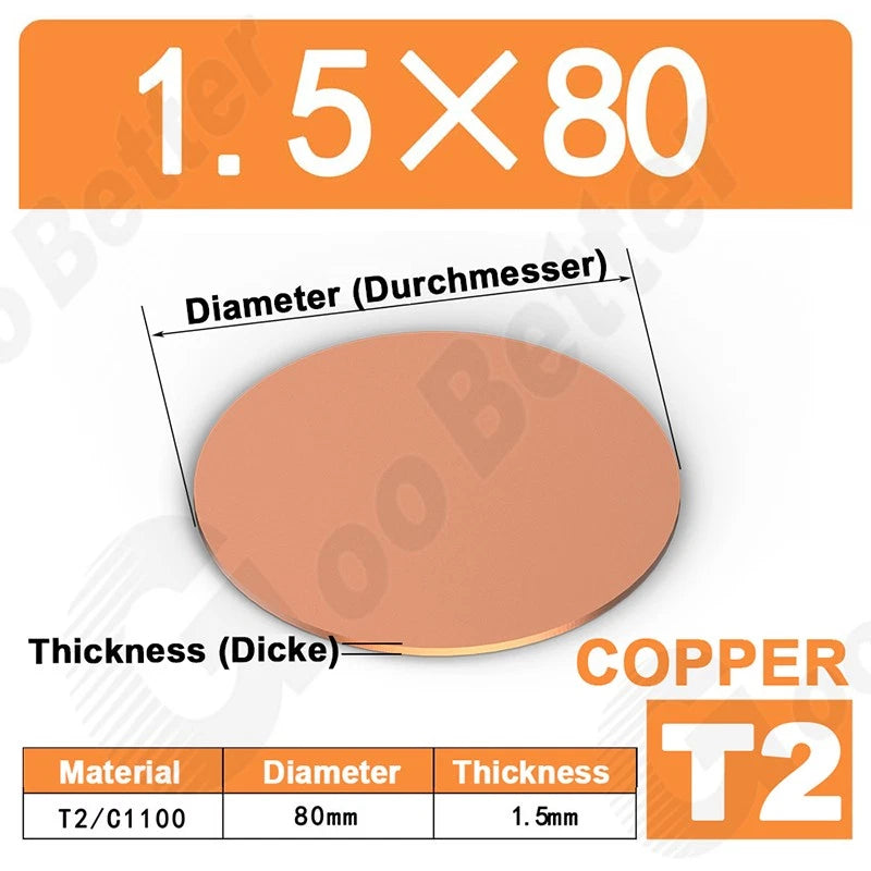 Solid Pure Copper Discs Blank Metal Round Sheet Plate Thick 0.5-3mm Dia 20-100mm