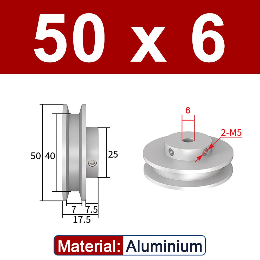 OD 20mm-100mm Aluminium V-Groove Pulley With Fixed Screw for 5mm/6mm Width Belt