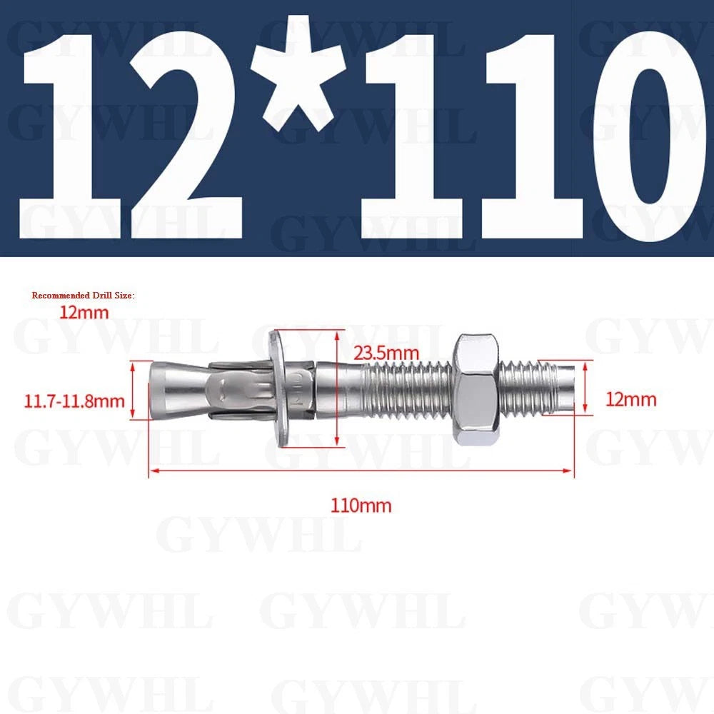 Hex Head Expansion Anchor Bolts — M6 to M20, Stainless Steel A2 & Zinc Plated, Extra Long