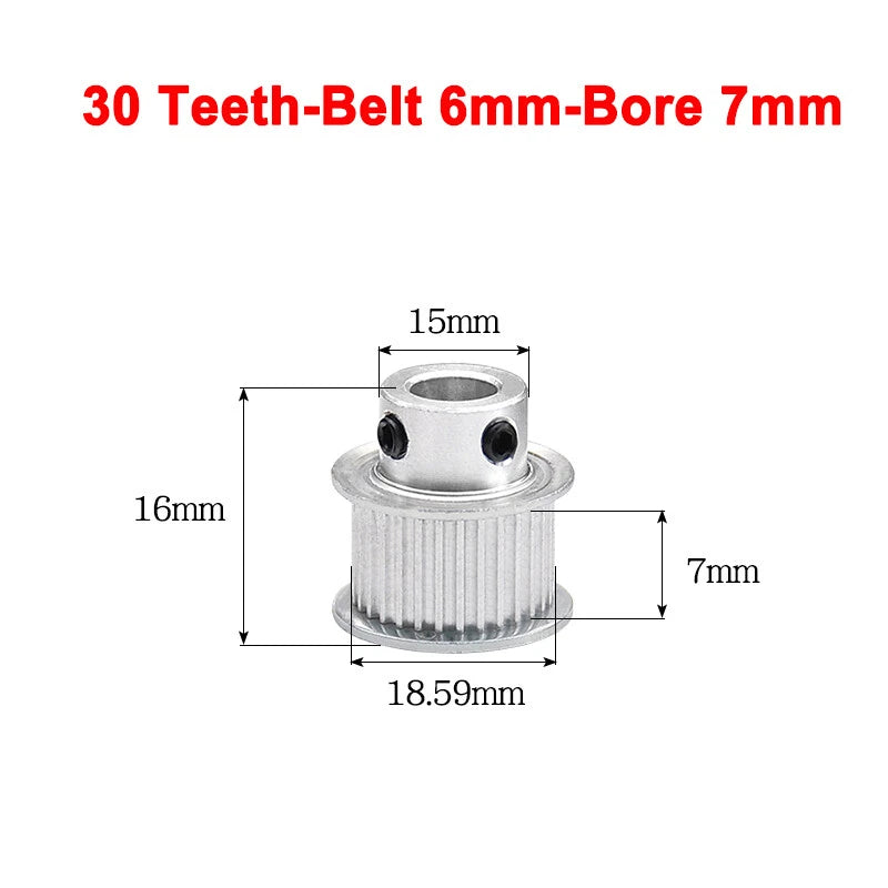 2GT Drive Pulley With Step 16 Tooth - 100 Tooth Bore 4mm - 25mm for 6mm Belt