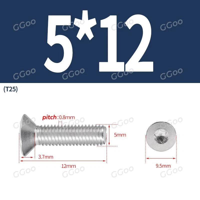 A2 Stainless Steel Torx Countersunk Flat Head Machine Screws M2 M2.5 M3 M4 M5 M6 M8 DIN 965 — 4mm to 60mm