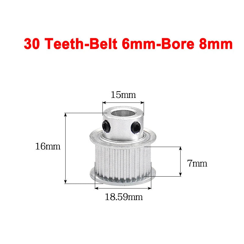 2GT Drive Pulley With Step 16 Tooth - 100 Tooth Bore 4mm - 25mm for 6mm Belt
