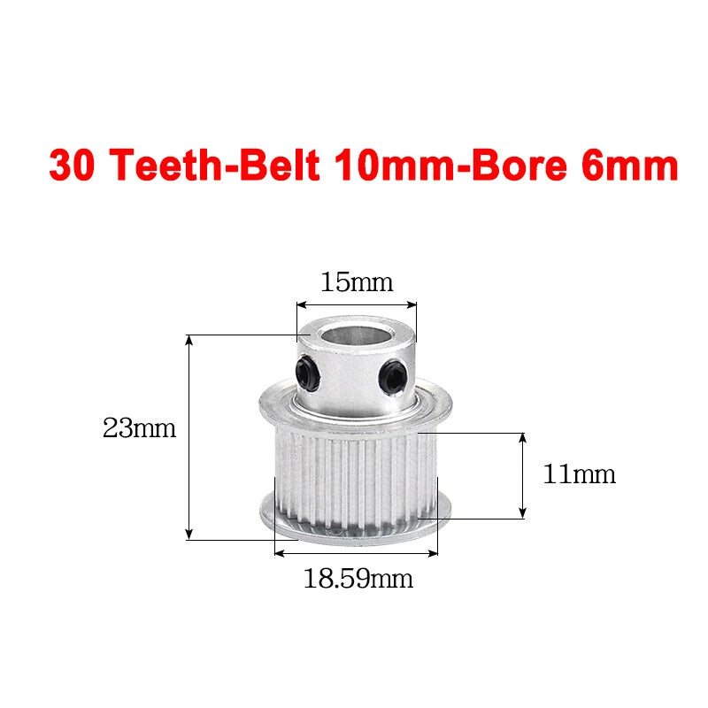 2GT Drive Pulley With Step 16 Tooth - 100 Tooth Bore 4mm - 25mm for 10mm Belt