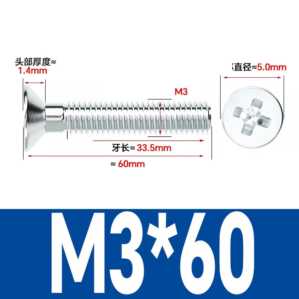 Countersunk Phillips Machine Screws – M2 to M12, White / Colour Zinc Plated, Carbon Steel