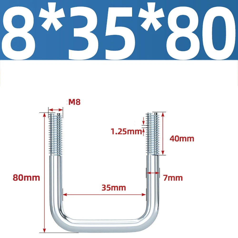 Square U-Bolts Galvanized Carbon Steel Fixing Clamp Bolt M6 M8 M10 M12 M14 M16