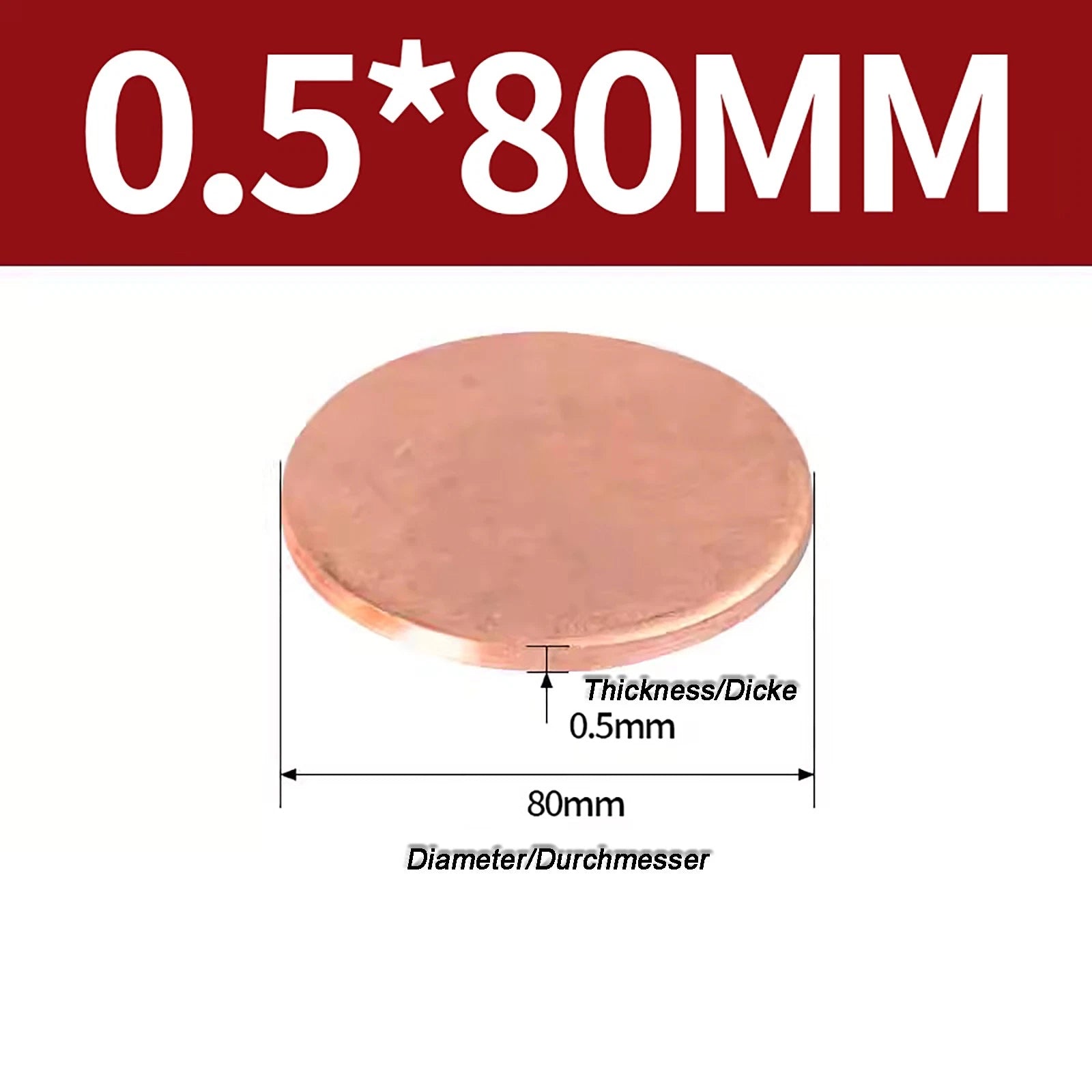 Solid Pure Copper Discs Blanks Round Plate Metal Sheet Thick 0.3~6mm Ø10mm~150mm