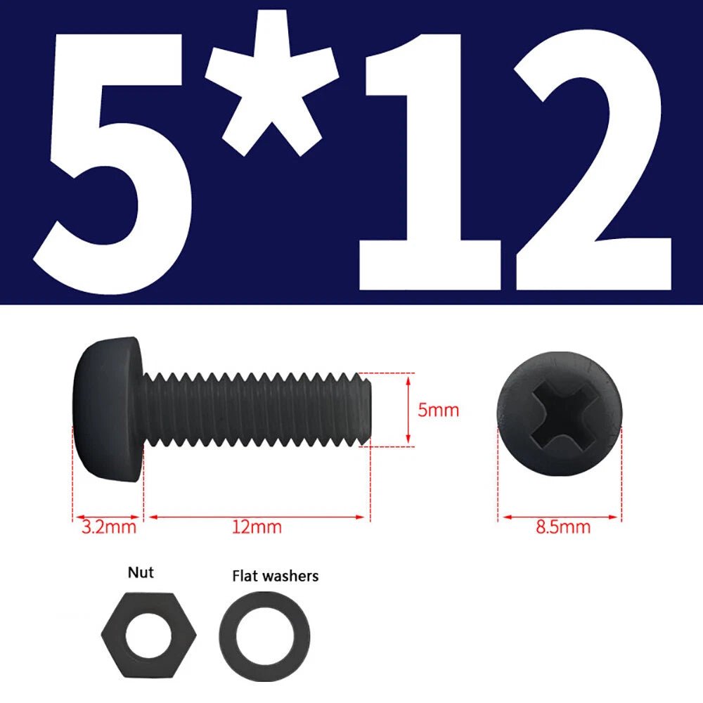 M4 M5 Nylon Phillips Pan Head Machine Screws with Hex Nuts and Flat Washers – White & Black - HomeDIYer