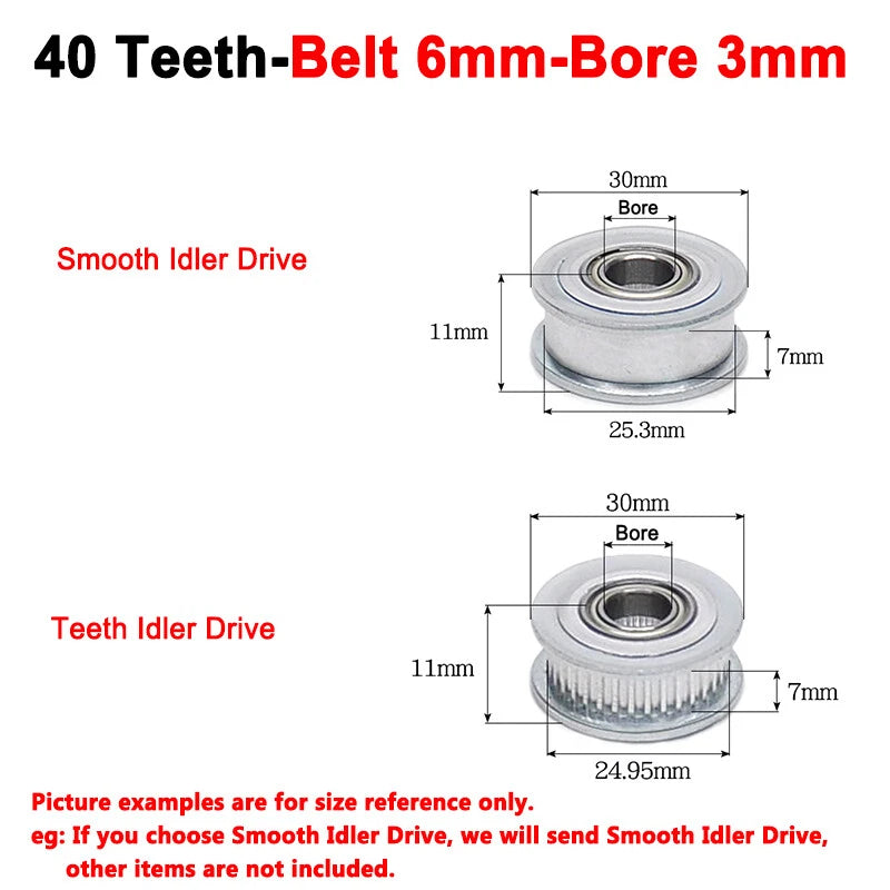 2GT Smooth-Tooth Idler Pulley 16Tooth - 40Tooth Bore 3mm 4mm 5mm 6mm 7mm 8mm