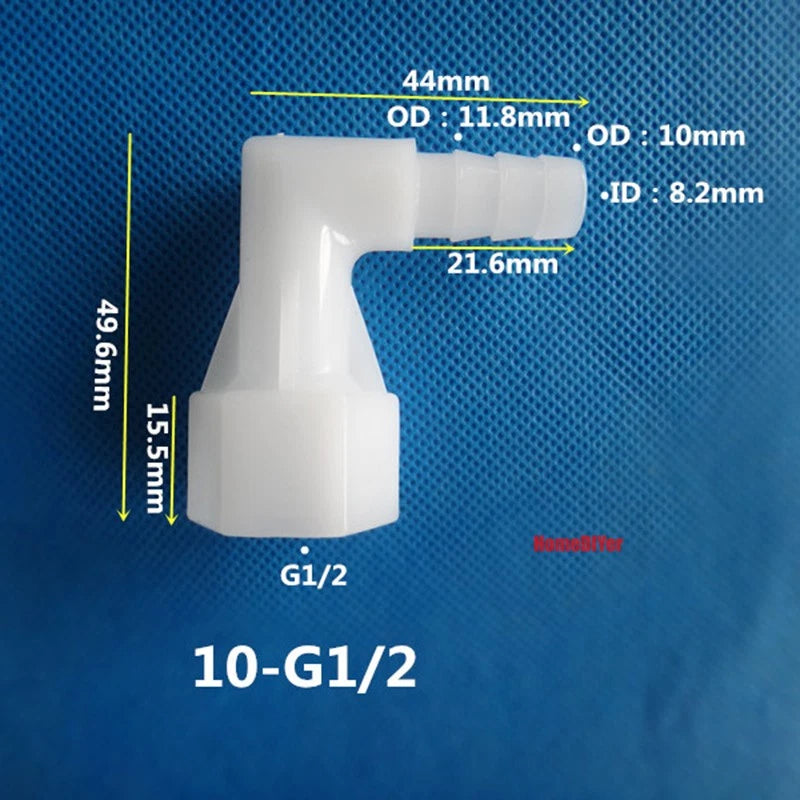 90° Elbow Plastic Female Thread Barbed Connectors Pipe Hose Water Reducer Joiner