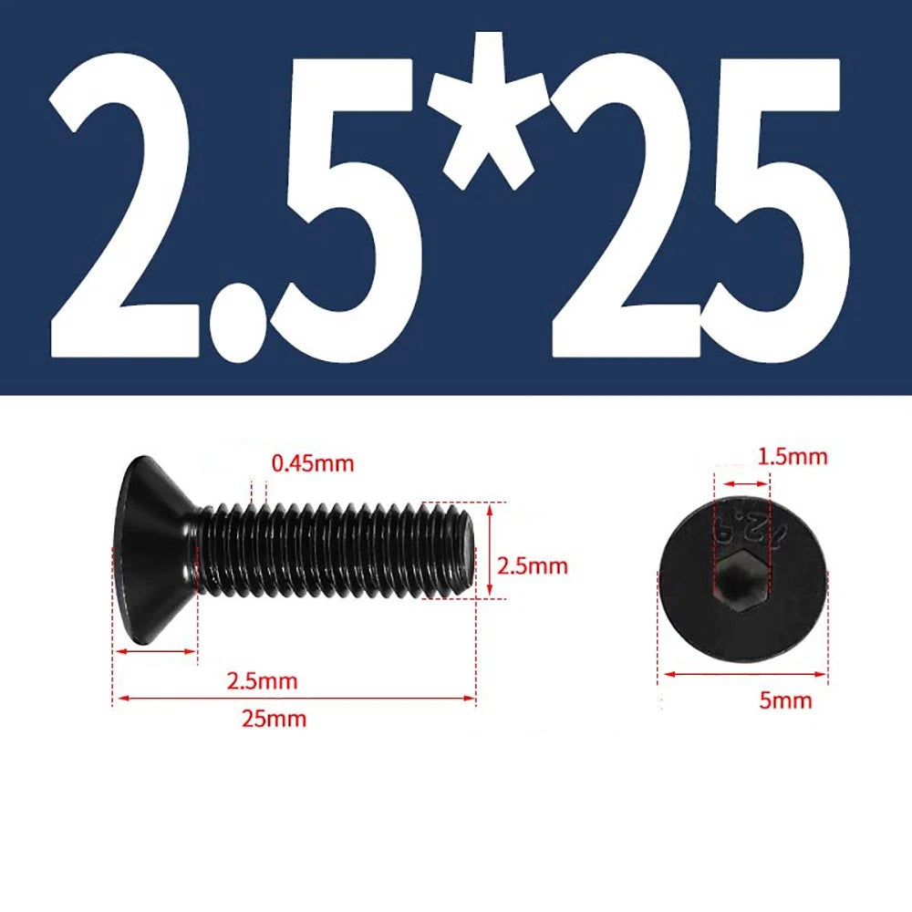 M1.6–M3 Countersunk Socket Head Screws – 12.9 Grade Carbon Steel, Flat Head, Fully Threaded (3–50mm Overall Length)
