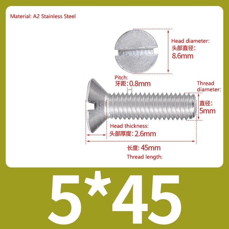 A2 Stainless Steel Slotted Countersunk Screws DIN 963 | M4 M5 M6 - HomeDIYer