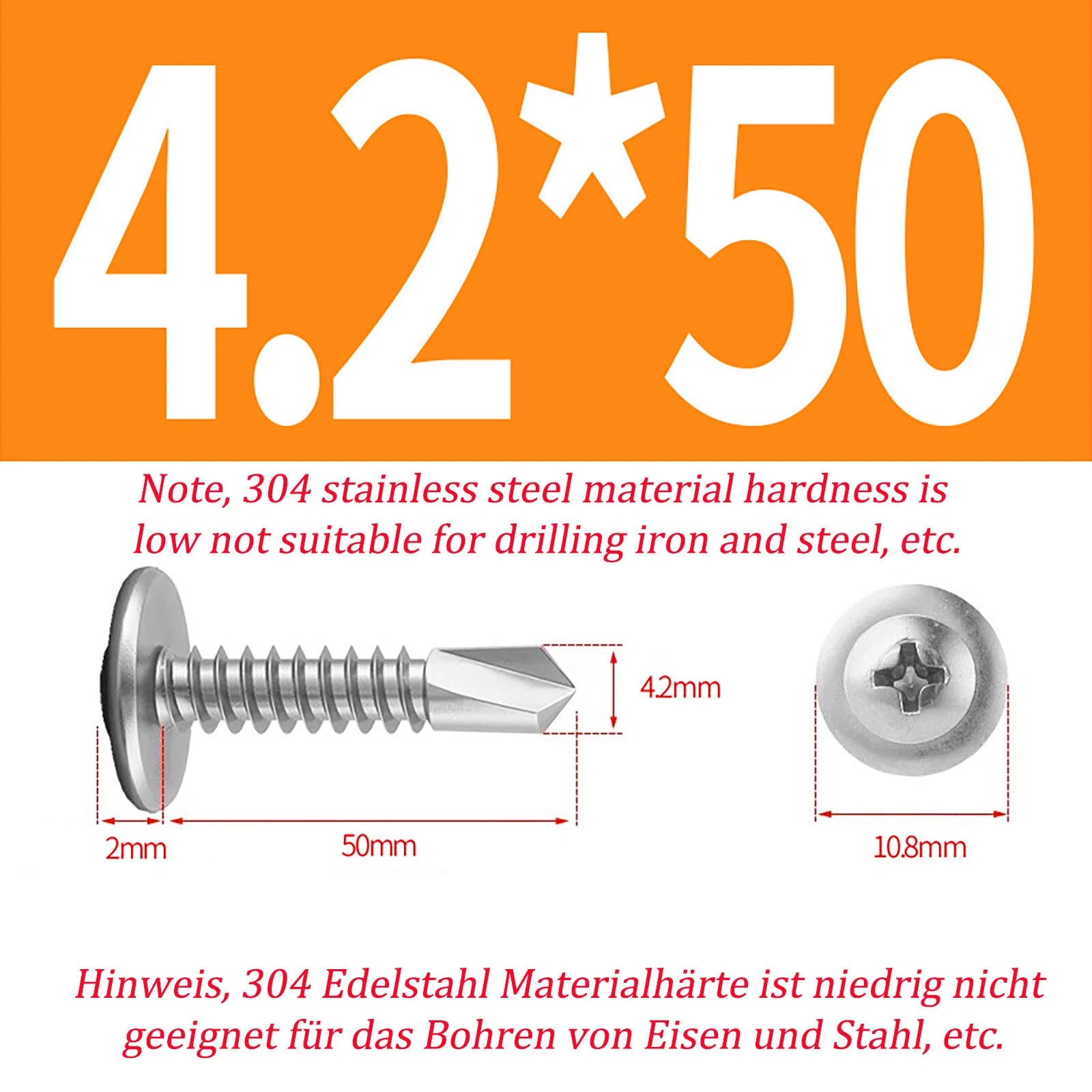 Self Drilling Wafer Head Screws – 304/410 Stainless & Galvanized Steel, M4.2 M4.8