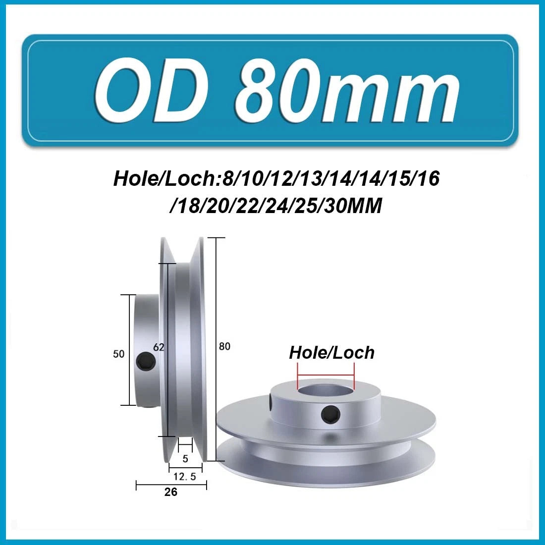 Aluminium Single-slot Belt Pulleys OD 40/50/60/80/100mm for A-type Triangle Belt