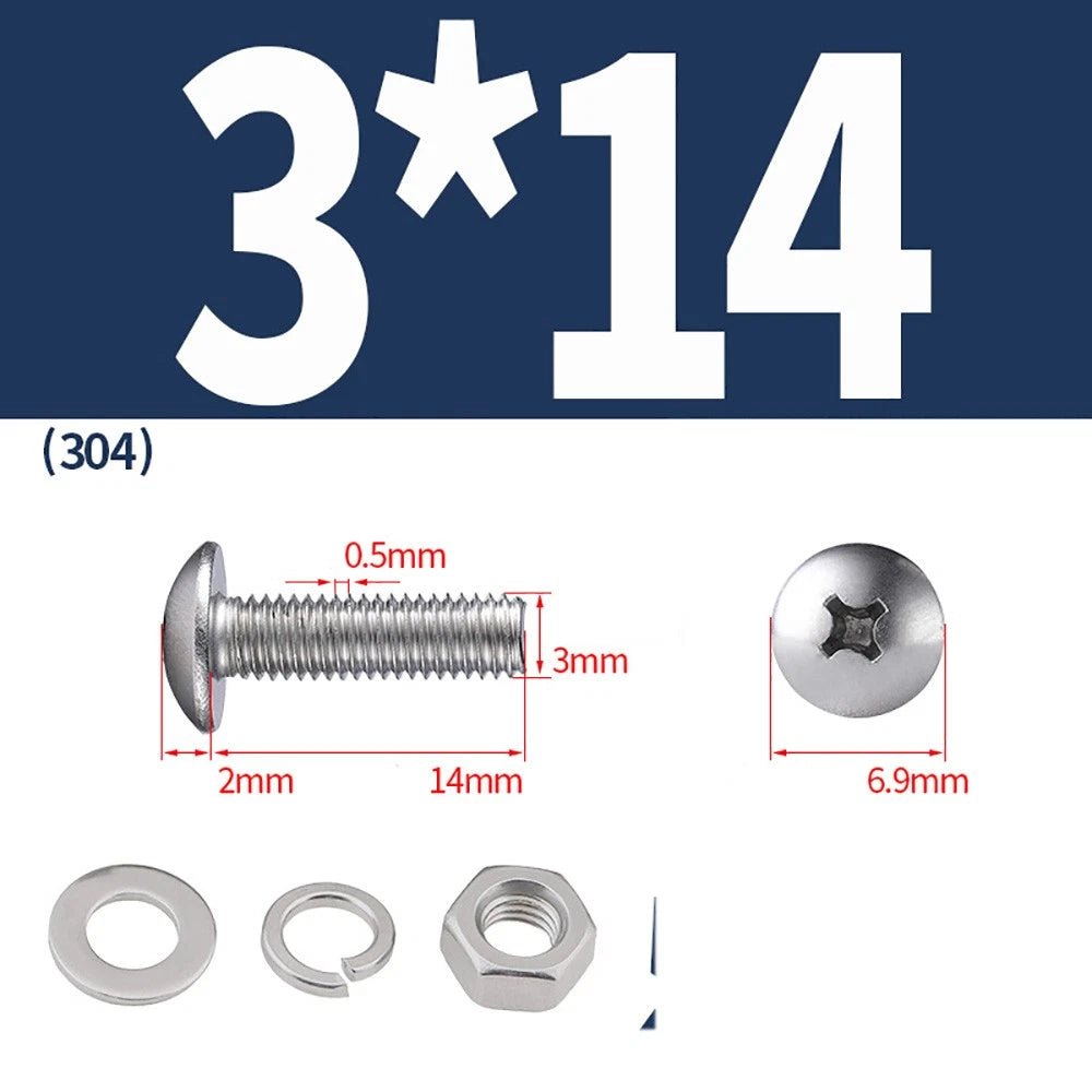 M2–M4 Phillips Truss Head Machine Screws with Hex Nuts & Washers – A2 Stainless Steel - HomeDIYer