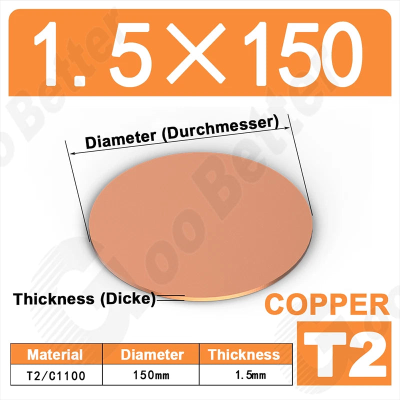 Solid Pure Copper Discs Blank Metal Round Sheet Plate Thick 0.5-3mm Dia 20-100mm