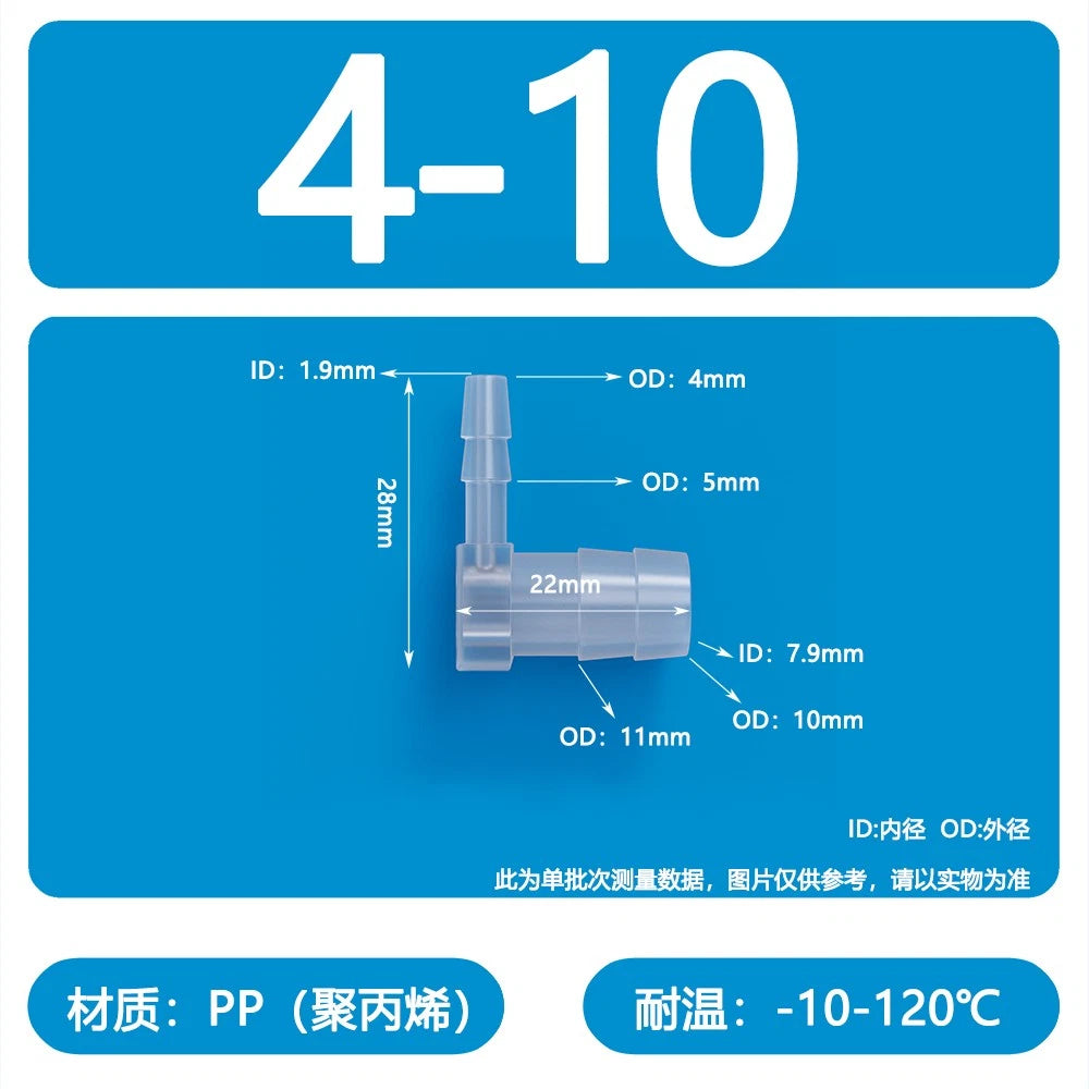 90° Elbow Plastic Barbed Joiner Reducer Connector Pipe Tube Hose Water 1.6-25mm