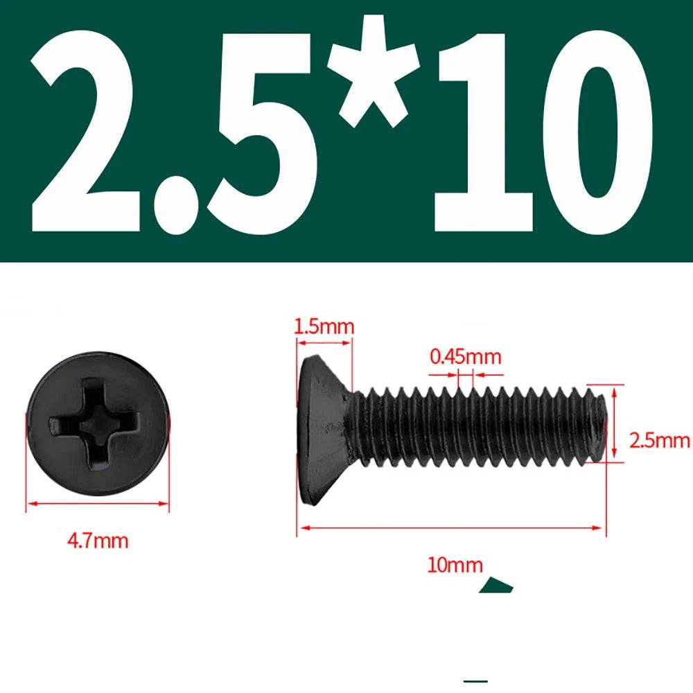 Black Phillips Flat Head Countersunk Machine Screws — Carbon Steel M1–M6