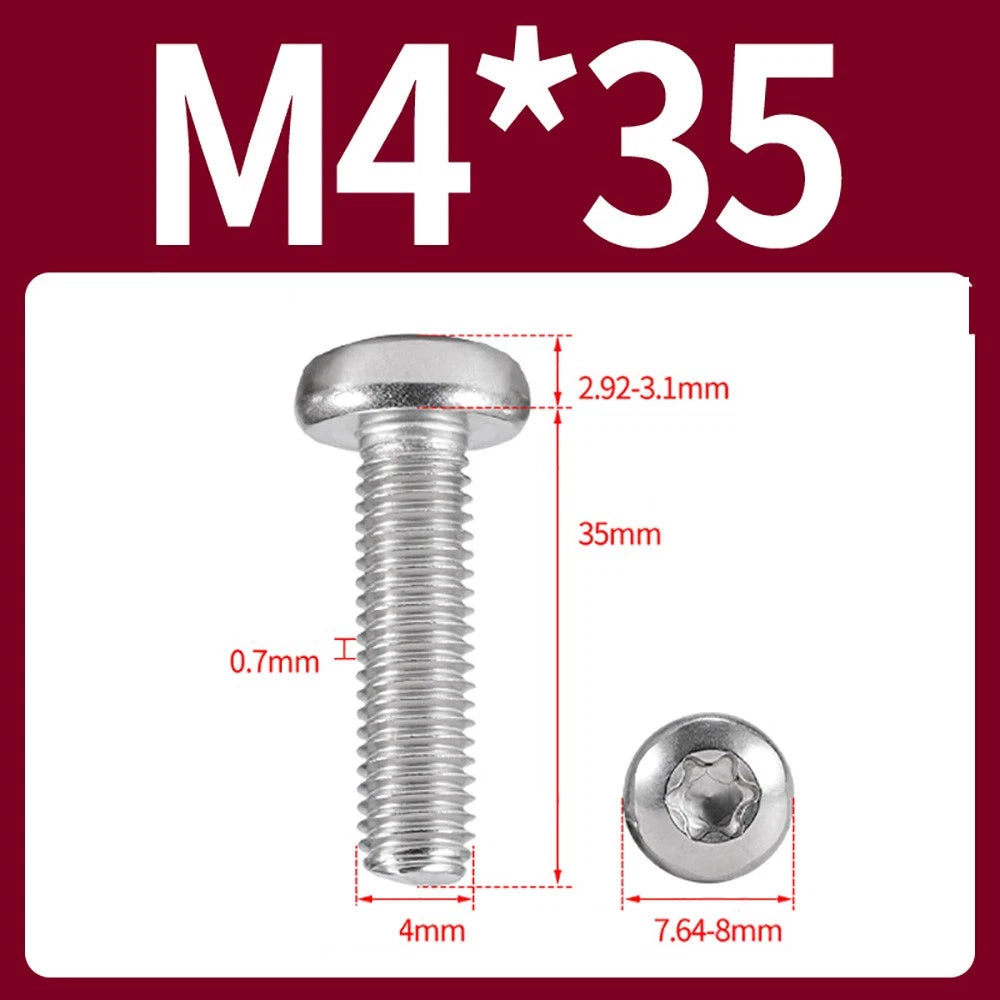 M2–M10 A2 Stainless Steel Torx Button Head Machine Screws, With or Without Column, Pack of 5